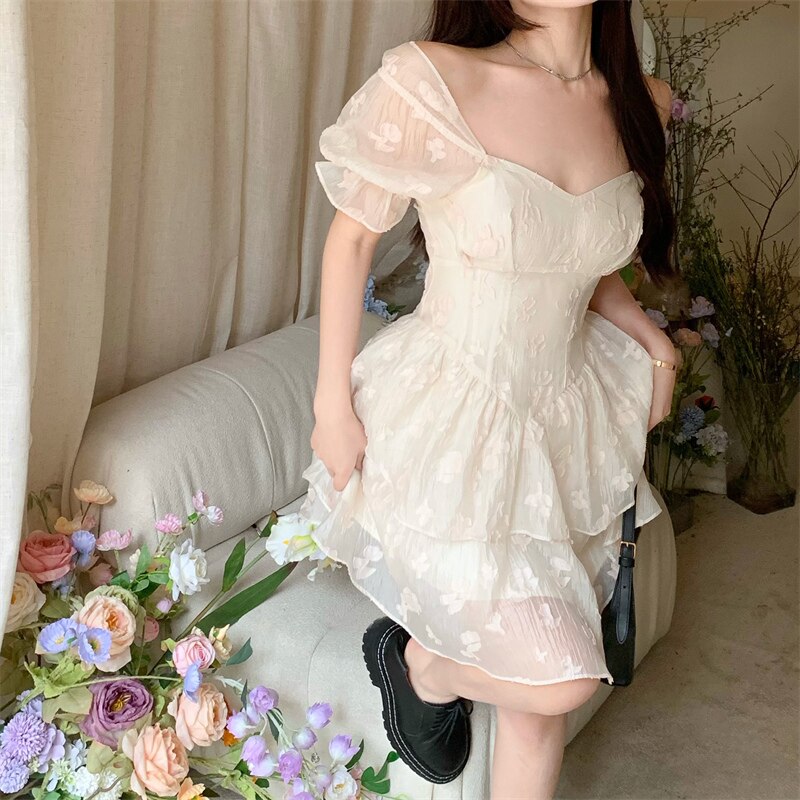 binfenxie Summer French Women Elegent Party Dress Female Fashion Vintage Slim A-Line Clothes Vestidos Lady Prom Dress