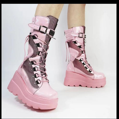 Women High Boots Cosplay Mid-calf Boots High Platform Wedges Boots  Autumn Winter New Designer Gothic Shoes for Women Botas