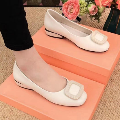 Women Flats Shoes Casual Solid Color Slip On Lady Square Heel High Quality Comfort Party Wedding Office Shoes Zapatos Mujer