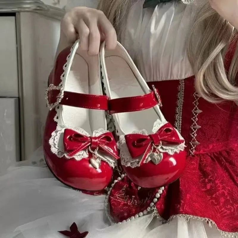 Futurecen  -  Japanese Kawaii Lolita Mary Janes Shoes Women Bow-knot Vintage Sweet Pumps Shoes Female Elegant Fashion Buckle Strap Shoes