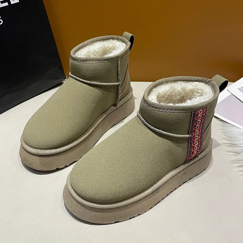 Real Sheepskin Wool Low-cut Warm Fur Shoes Snow Boots  Man and Women  Platform Boots Winter Short Boots  Fur for Ladies