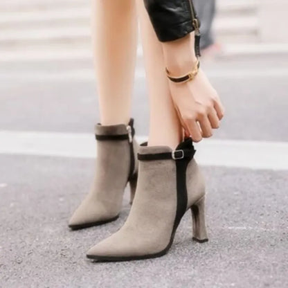 Short Shoes for Woman Suede Women's Ankle Boots Very High Heels Booties Pointed Toe Footwear Heeled Black on Offer