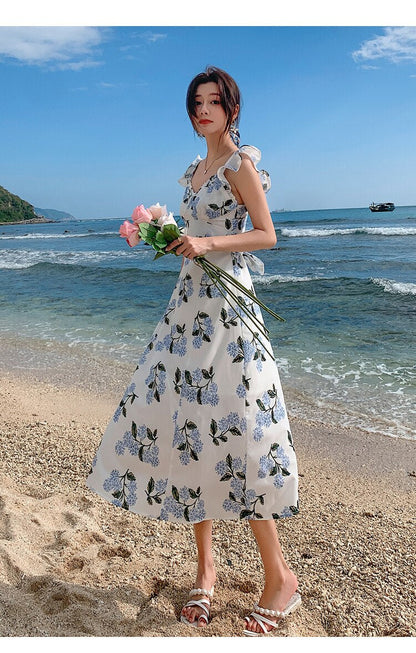 binfenxie Summer White Midi Slip Dress Women 2022 Long Elegant Floral Boho Hawaiian Beach Dresses for Wedding Guest Birthday Prom