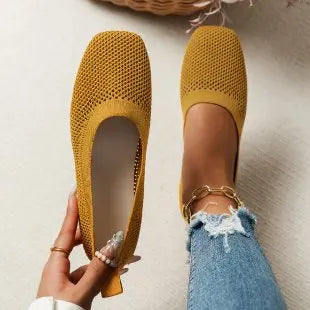 Spring Autumn Fashion Round Head Solid Light Mouth Candy Mesh Breathable Large Women's Flat Shoes Single Shoe