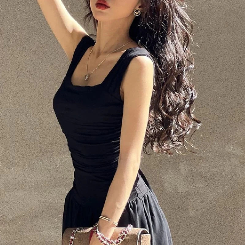 binfenxie Summer Black Sexy TANK Dress Women Sleeveless Bodycon Casual Gothic A-LINE Dress Female Club Party Elegant Fashion Streetwear