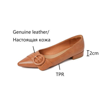 Futurecen  - NEW Autumn/Spring Women Pumps Genuine Leather Shoes for Women Pointed Toe Low Heel Women Shoes Soft Retro Buckle Female Shoes