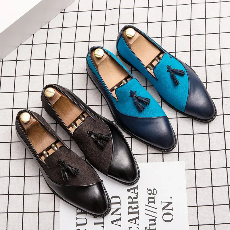 Men Business Dress Casual Fashion Elegant Formal ShoesSlip-on Evening Dress Loafers Party Tassel Leather Shoes Wedding Shoes