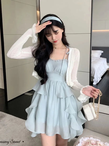 binfenxie Summer Women Sundress Suspenders Ruffles Fairy Dress Elegant Feminine Holiday Beach Romantic Dress traf robe платье