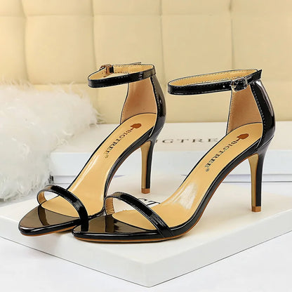 Women 8cm 11cm High Heels Fetish Sandals Gladiator Platform Strap Stripper Glossy Leather Pumps Lady Nude Low Heels Party Shoes