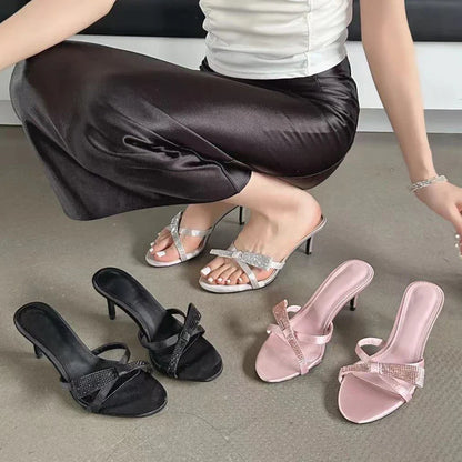 binfenxie Summer Butterfly-knot Woman Slippers Thin Low Heels Narrow Band Street Style Stripper Ladies Shoes Zapatos Mujer