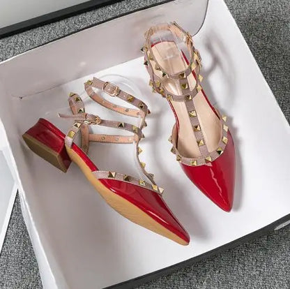 Women Sandals Summer High-heeled Luxury Sandals Fashion Brand Design Pointed Rivet Red Casual Shoes Plus Size 41-43 Women Shoes