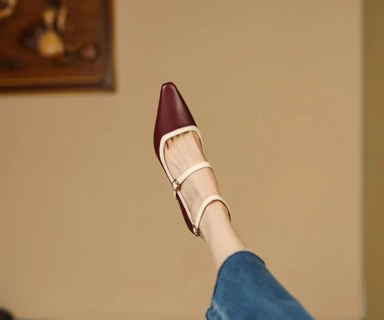 Futurecen NEW Spring/Summer Women Shoes Pointed Toe Thin Heel Pumps for Women Elegant Cow Leather Shoes sexy High Heels Elegant Mary Janes