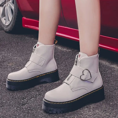 Women's Muffin Thick Bottom Heart Type Buckle Ankle Boots Double Buckle Boots Workwear Short Boots