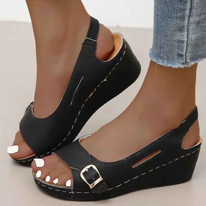 Women Sandals Summer  Heels Sandalias Mujer Elegant Wedges Shoes For Women Summer Footwear Woman Heeled Shoes Wedge Heel