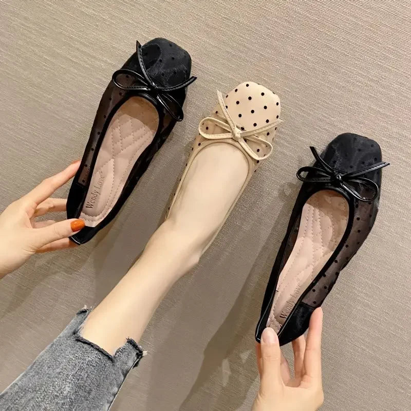 Shoes for Women Flat Ladies Summer Footwear with Bow Clear Transparent Black Flats Square Toe on Offer Non Slip 39 Shoe E A