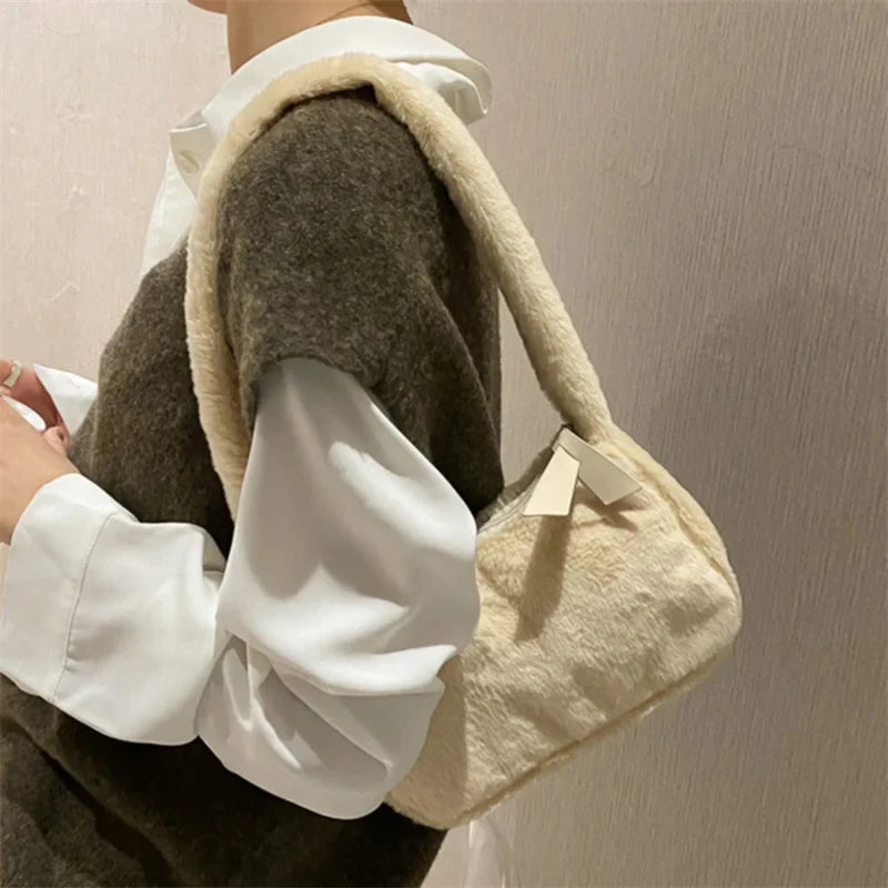 binfenxie Plush Shoulder Bags For Femme Luxury Designer Soft Winter Ladies Clutch Purse Handbag Cute Fashion Female Party Underarm Bag