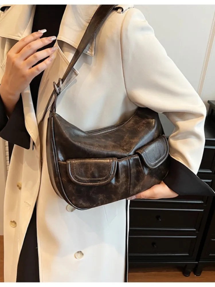 binfenxie Vintage Coffee Shoulder Bag Women Retro New Autumn Pocket Chic Casual Underarm Bag Female Hot Girls Y2k Handbag Bolsa