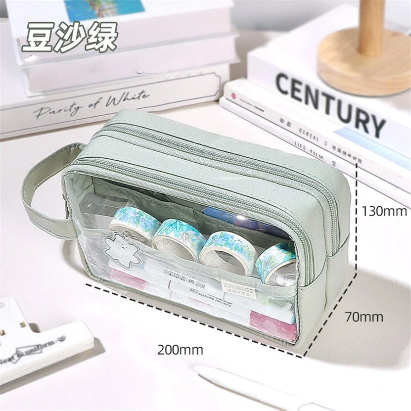 binfenxie Pencil Case Transparent Pencil Box Kawaii Stationery Pen Bag Estuche Piornik Astuccio Scuola Portable School Supplies Korean