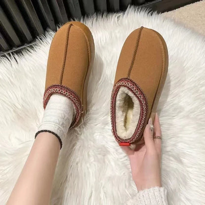 New Winter Retro Women Snow Warm Suede Leather Lazy Loafers Boots Shoes Woman Lady Female Flat Bottine Botas Boots Shoes