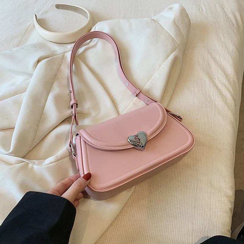 Maytrends Loving Heart Buckle Crossbody Bags For Women Luxury Designer Handbags Silver Color Small Shoulder Underarm Phone Bag