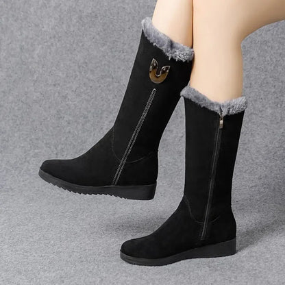 Winter Warm Chelsea High Fur Boots Women  Shoes for Women Chunky Mid-calf Plush Snow Flat Boots ZIP Fashion Botas Mujer