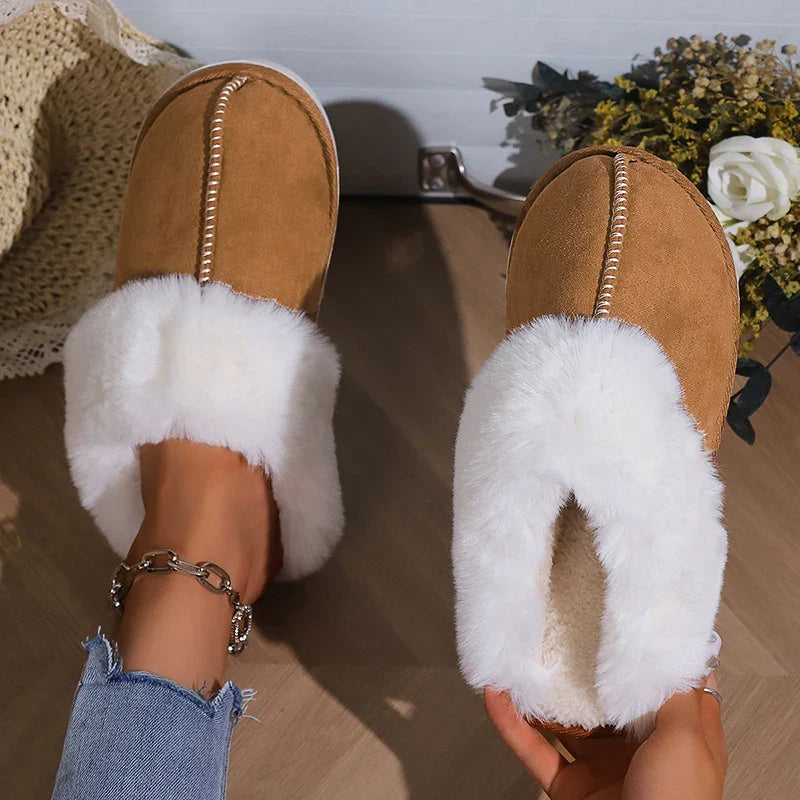 Winter Warm Flat Fur Slippers Women Faux Suede Fluffy Furry Home Slides Woman Comfort Non Slip Indoor Floor Cotton Shoes