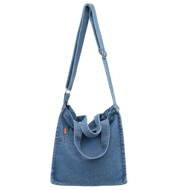 binfenxie Denim Women's Bag New Eco Reusable Ladies Handbags Canvas Shopping Travel Shoulder Bags Unisex Jeans Bag Shoppers