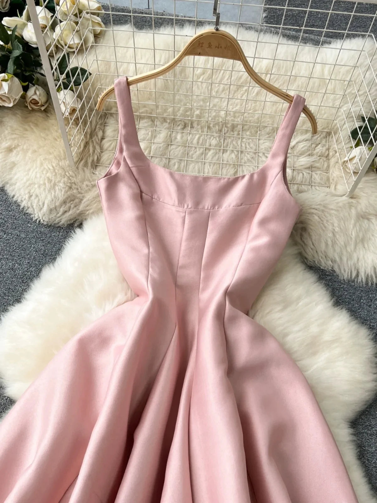 binfenxie Harajpoo Elegant French Socialite Style Sweet Pink Suspender Dress Women Spring Summer A-line Tea Break Formal Vestidos