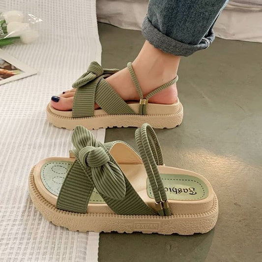 New Style Fairy Style Lady Summer Slippers Thick Platform Flat Sandals with Butterfly-Knot Summer Flip Flops Sandals Women