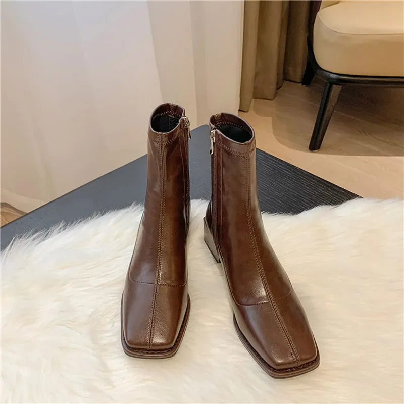 Fashion Style Ankle Boots Women Shoes Zippers Low Heel Bota Ladies Comfort Morder Short Bootties