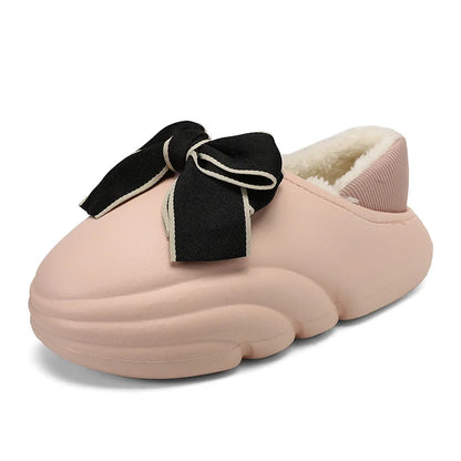 Women's Plush and Thick Cotton Shoes Winter New Butterfly Flat Shoes Indoor and Outdoor Comfortable Plush Slippers