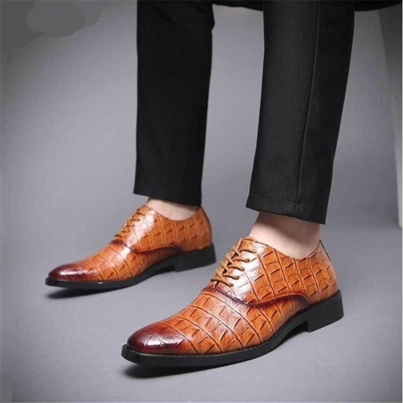 Men Crocodile Grain Leather Shoes Dress Business Office Shoe Mens Wedding Party Derby Shoes Men's Square Toe Flats Sizes 38-48