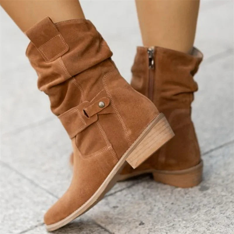 Women Ankle Boots Winter Low Heels  Autumn Winter Round Casual Shoes Faux Suede Female Low Boots Chelsea Boots Plus Size 43