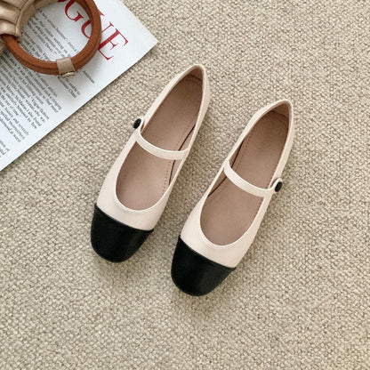 Spring Mary Jane Shoes Fashion Women Round Toe Shallow Flat Shoes Ladies Elegant Outdoor Single Leather Shoe