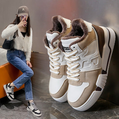 Fashion Snow Boots Women Warm Add Fur Sneakers Comfortable Walking Shoes Outdoor Black Ankle Boots Botas Girl Platform