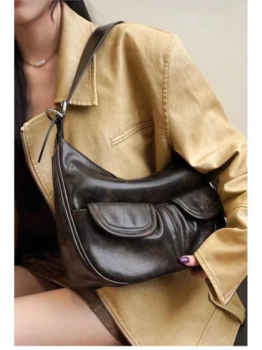 binfenxie Vintage Coffee Shoulder Bag Women Retro New Autumn Pocket Chic Casual Underarm Bag Female Hot Girls Y2k Handbag Bolsa