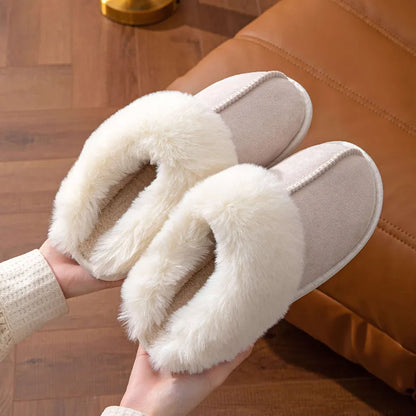 Winter Fur Slippers Women Faux Suede Fluffy Furry Home Slides Woman Comfort Non Slip Indoor Floor Cotton Shoes 45