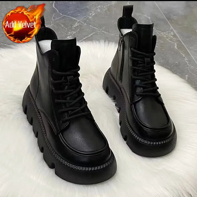 Short Shoes for Women with Laces Footwear Punk Style Booties Black Combat Lace-up Female Ankle Boots Pu Hot Free Shipping Offer