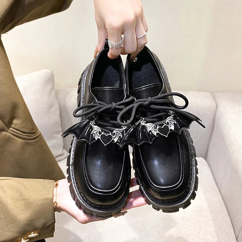 Futurecen Metal Chain Platform Lolita Gothic Shoes Woman 2023 Spring College Style Patent Leather Pumps Women Japan School Uniform Shoes