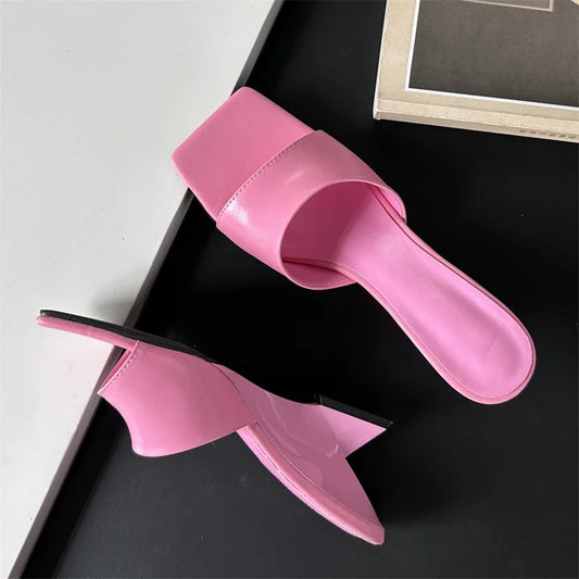 binfenxie  -   2024 New Design Concise Wedges High Heels Women Slippers Square Toe Party Dress Slides Summer Shoes