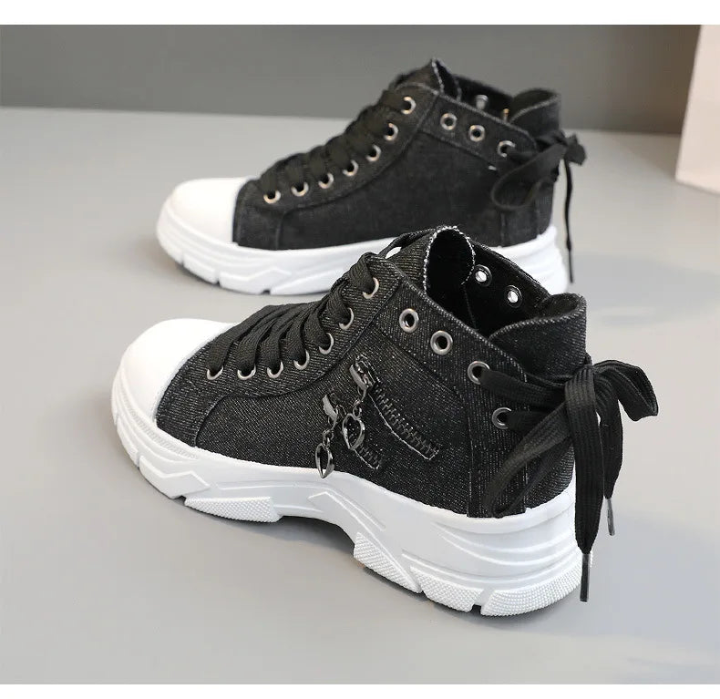 New Canvas High-top Women Shoes Spring Breathable Denim Sneakers Women Summer Thick Bottom Heightening Sports Casual Shoes