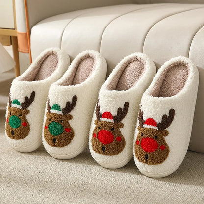 New Christmas Elk Cotton Slippers For Men Women Halloween Mask Home Slip Resistant Couples Indoor Plush Cotton Shoes In Winter