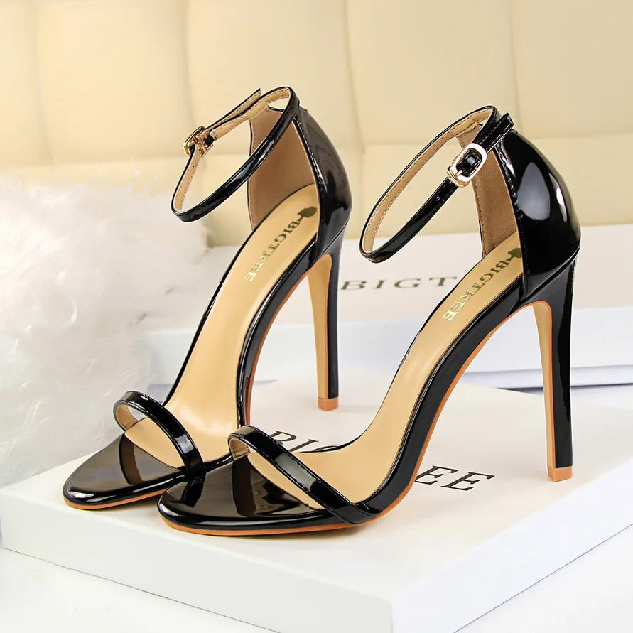 Women 8cm 11cm High Heels Fetish Sandals Gladiator Platform Strap Stripper Glossy Leather Pumps Lady Nude Low Heels Party Shoes