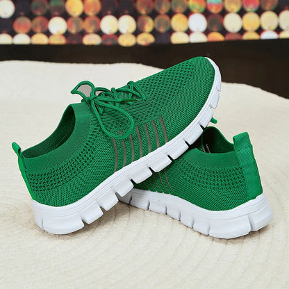 Lightweight Soft Sole Sneakers for Women Autumn Green Breathable Mesh Flats Woman Comfort Slip On Running Shoes Female