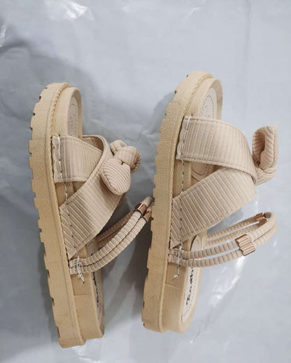 New Style Fairy Style Lady Summer Slippers Thick Platform Flat Sandals with Butterfly-Knot Summer Flip Flops Sandals Women