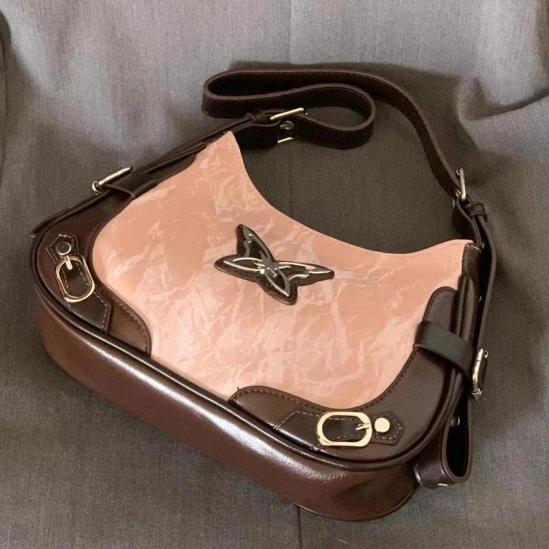 binfenxie Butterfly Pu Leather Shoulder Bag American Retro Handbag Armpit Bag Storage Bag Tote Women's Bags Purse Tote Bags Purse