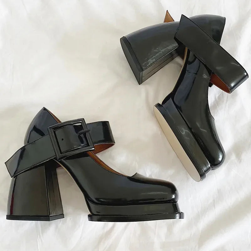 New Gothic High-heeled Shoes Women Pumps Korean Version of The Wild Thick with Square Head Retro Mary Jane Women's Shoes