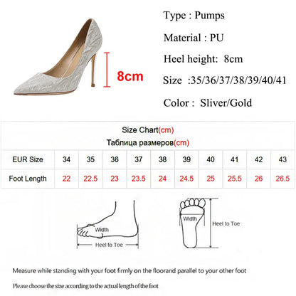 Luxury Gold Silver Women Pumps Shoes Spring Pointed Toe High Heels Party Wedding Shoes Woman Stiletto Heels Designer Shoes