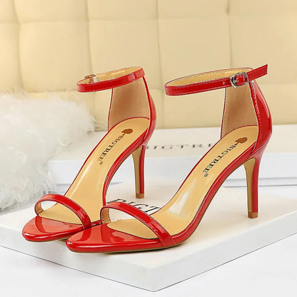 Women 8cm 11cm High Heels Fetish Sandals Gladiator Platform Strap Stripper Glossy Leather Pumps Lady Nude Low Heels Party Shoes