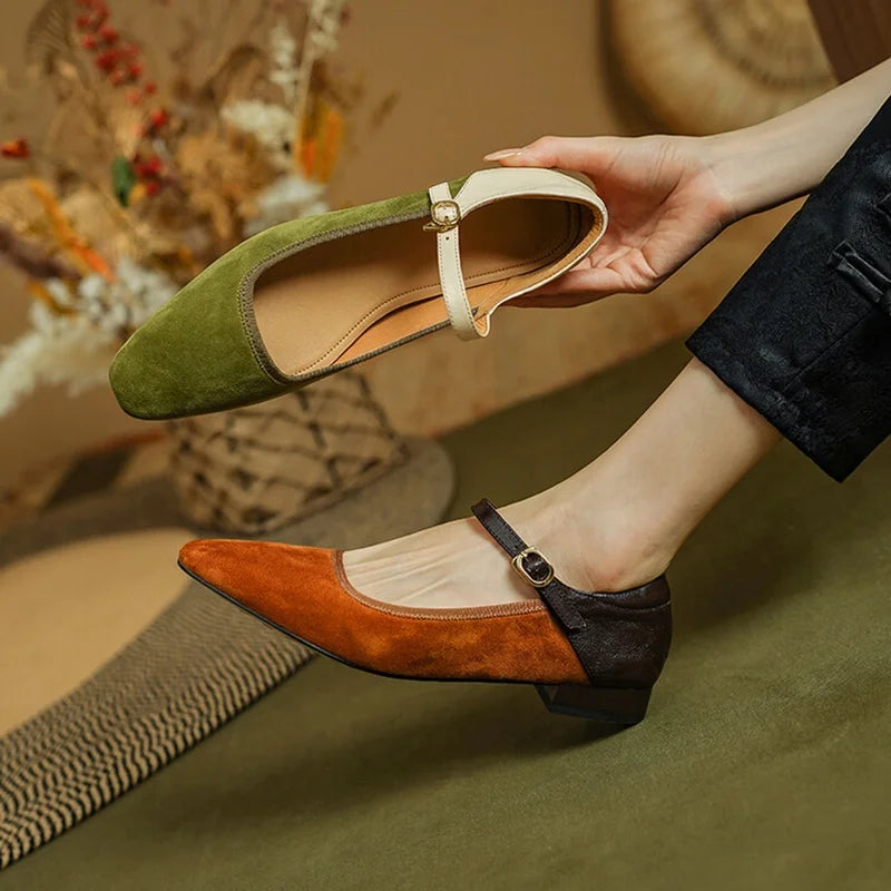 Futurecen  -  NEW Spring/Autumn Women Pumps Sheep Suede Leather Shoes for Women Square Toe Low Heel Shoes Concise Mixed Colors Mary Jane Shoes